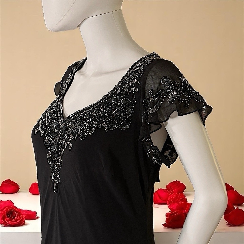 J Kara Women's Elegant Black Embellished Cocktail Formal Dress Size 12 NWT! - Picture 2 of 3